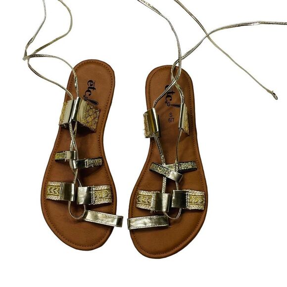 10/$25🦋 Rue 21 etc.! Gold Lace Up Flat Sandals - Size S (6/7) - Picture 4 of 11